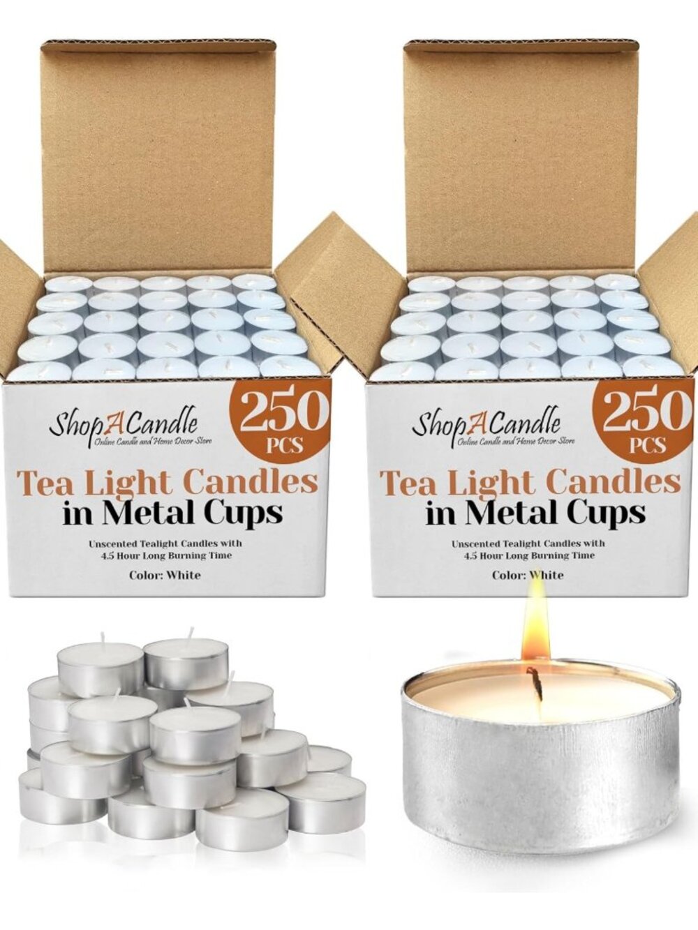 Bulk Unscented Tea Light Candles in Metal Cups - Long Burning 4.5 Hours - 500